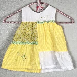 Little Bitty Size 18mos Yellow White Seersucker Patchwork Floral Dress Butterfly
